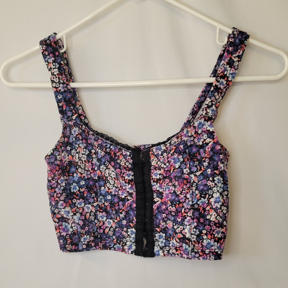 Mudd Floral Tank Top with Black Button Detail